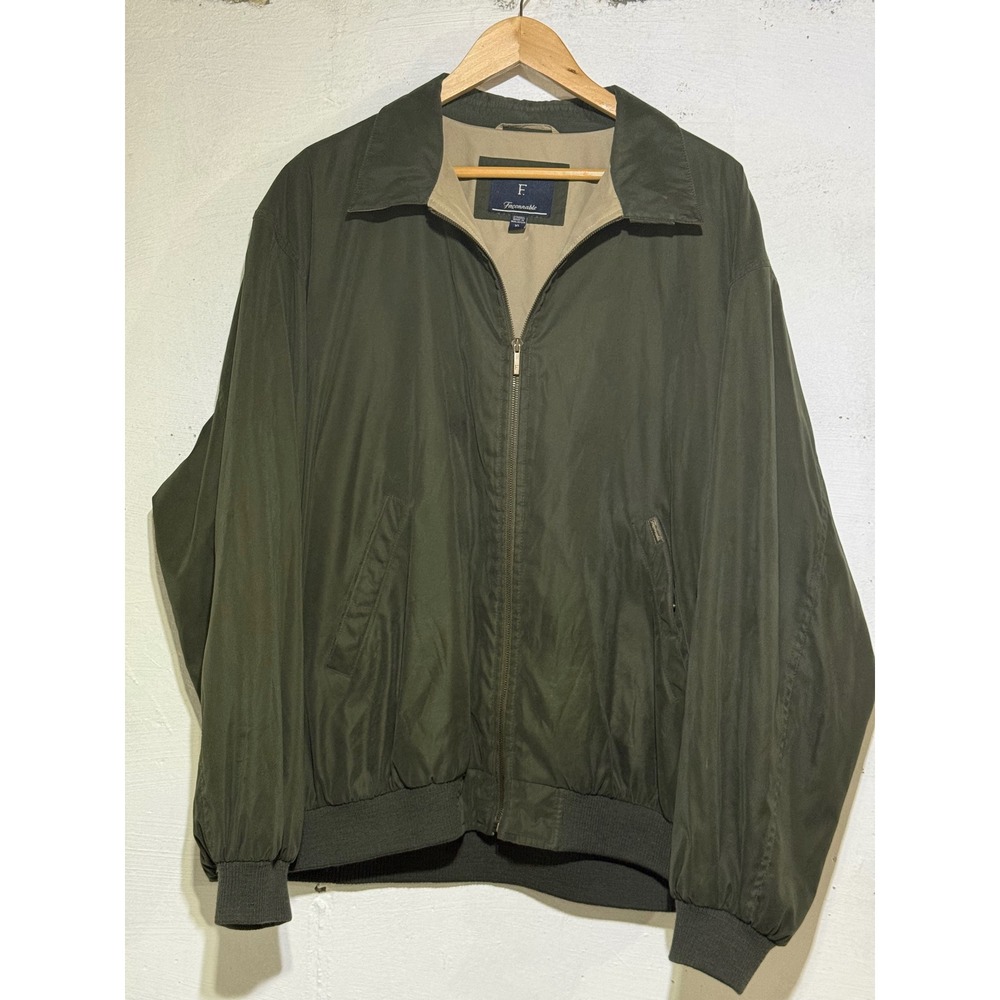 Faconnable Mens Olive Green Water Resistant Full Zip Bomber Jacket XL RN‎ 58665